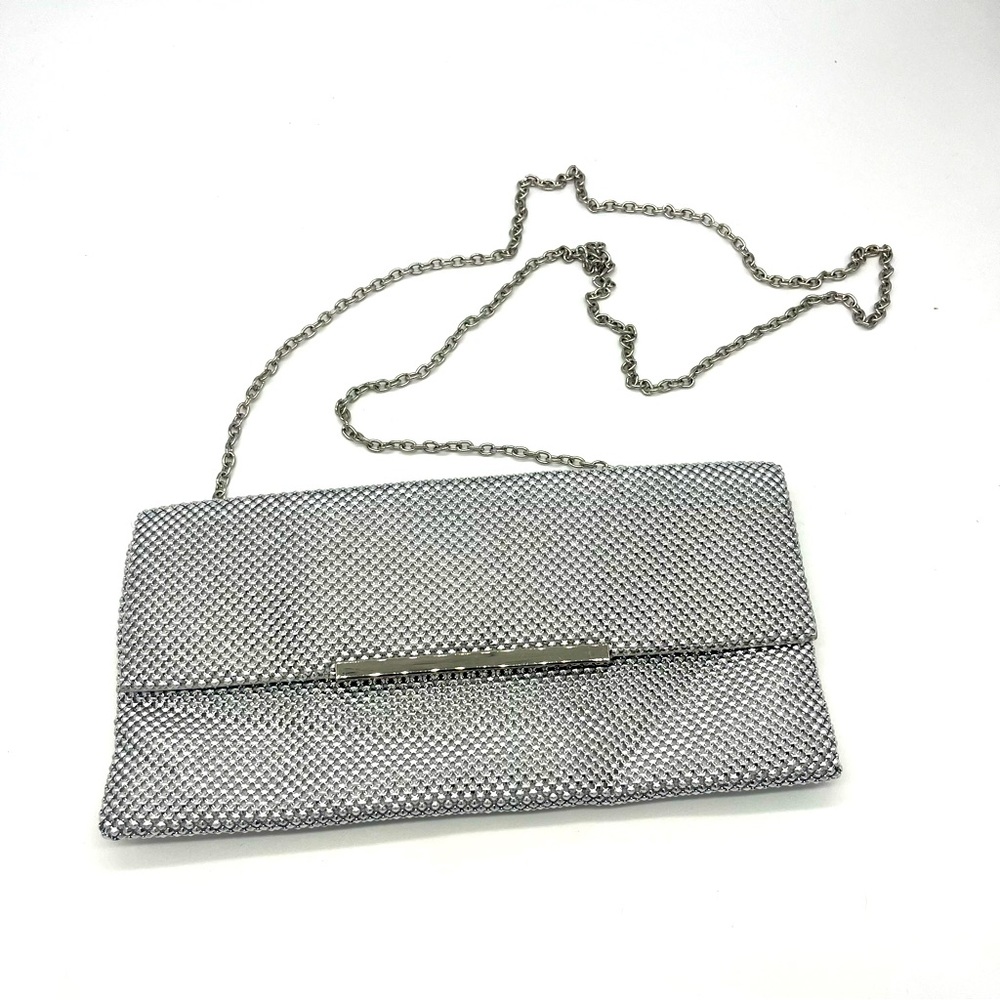 INC Silver Shiny Chainmail Style Mesh Handbag / Prom Purse / Evening Bag